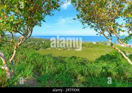 Die wunderschöne Naturlandschaft von Trancoso, Bezirk Porto Seguro - BA. Blick auf Nativos Beach, Bahia State, Brasilien. Stockfoto