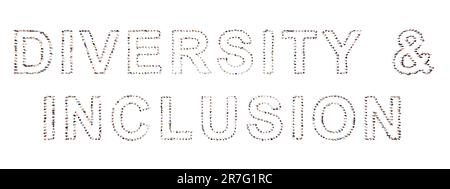 Konzeptionelles Konzept große Gemeinschaft von Menschen, die eine Botschaft ZU VIELFALT und EINBEZIEHUNG formuliert. 3D Abbildung Metapher für Toleranz, Nichtdiskriminierung Stockfoto