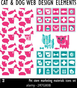 Designs von Haustieren und anderen verwandten Gegenständen – Vektor. PET Store Marketingmaterial. Symbolgruppe Stock Vektor