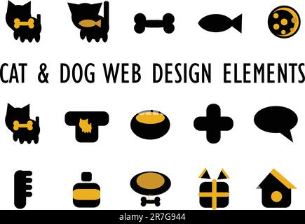 Symbole für Katzen, Hunde und andere Haustiere und Zubehör Stock Vektor