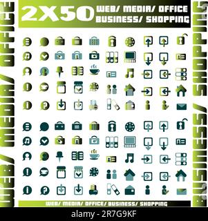 100 grüne Vektorsymbole und Designelemente Stock Vektor
