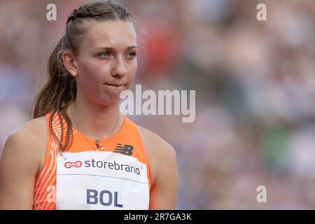 Oslo, Norwegen, 15. Juni 2023, Femke Bol aus den Niederlanden tritt bei der Wanda Diamond League Athletics im Bislett-Stadion in Oslo, Norwegen, an den Damen 400 Hürden an: Nigel Waldron/Alamy Live News Stockfoto