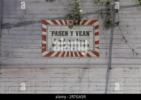 Estepona, Spanien - 27. August 2015: „Pasen y Vean“-Fototapete von Elena Aguilera, Alejandro García und Manuel Aguilera im Februar 2013. Stockfoto