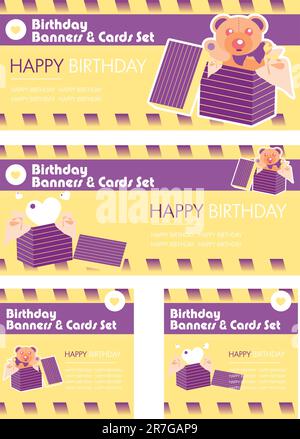 Geburtstagssammlung von Bannerkarten-Tags Stock Vektor