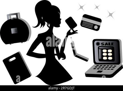 Shoppingsymbole für Online-Girls setzen den Vektor Stock Vektor