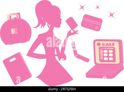 Shoppingsymbole für Online-Girls setzen den Vektor Stock Vektor