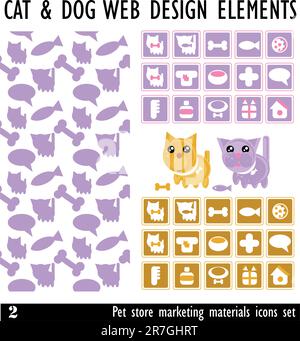 Designs von Haustieren und anderen verwandten Gegenständen – Vektor. PET Store Marketingmaterial. Symbolgruppe Stock Vektor