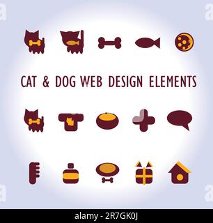 Symbole für Katzen, Hunde und andere Haustiere und Zubehör Stock Vektor