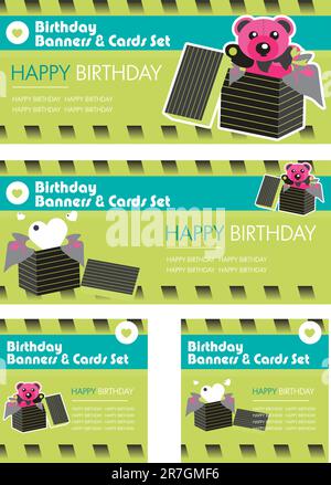 Geburtstagssammlung von Bannerkarten-Tags Stock Vektor