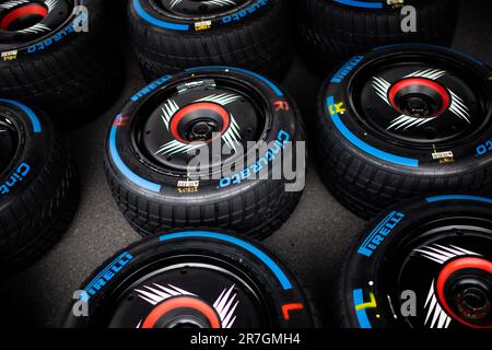 Montreal, Kanada. 15. Juni 2023. Nasse Pirelli-Reifen. Formel-1-Weltmeisterschaft, Rd 9, kanadischer Grand Prix, Donnerstag, 15. Juni 2023. Montreal, Kanada. Kredit: James Moy/Alamy Live News Stockfoto