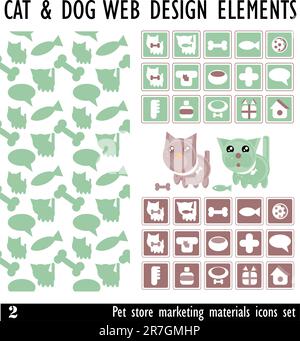Designs von Haustieren und anderen verwandten Gegenständen – Vektor. PET Store Marketingmaterial. Symbolgruppe Stock Vektor