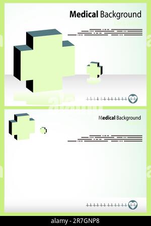 2 Medizinische Hintergründe, Vektorabdeckung und Layout mit ekg, Kreuz-Symbolen und Textbereich. Großartig für wissenschaftliche, medizinische Zwecke, Prüfungen Stock Vektor