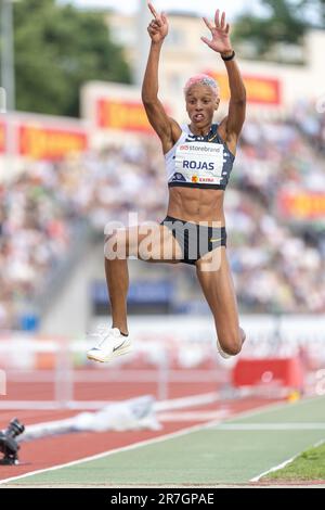 Oslo, Norwegen 15. Juni 2023 tritt Yulimar Rojas aus Venezuela beim Dreifachsprung der Damen während der Wanda Diamond League Athletics im Bislett-Stadion in Oslo, Norwegen, an: Nigel Waldron/Alamy Live News Stockfoto