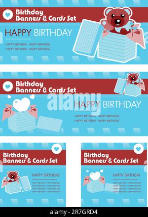 Geburtstagssammlung von Bannerkarten-Tags Stock Vektor