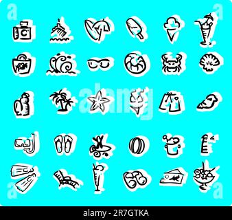 Strandsymbol Set Vektorbildungs-Kritzelchen Stock Vektor