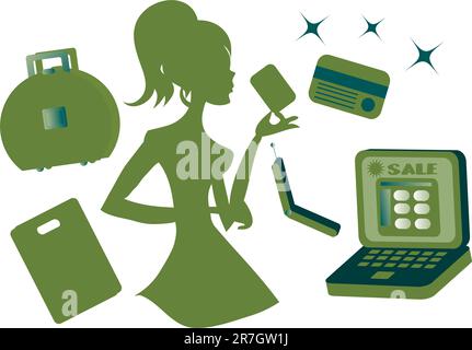 Shoppingsymbole für Online-Girls setzen den Vektor Stock Vektor