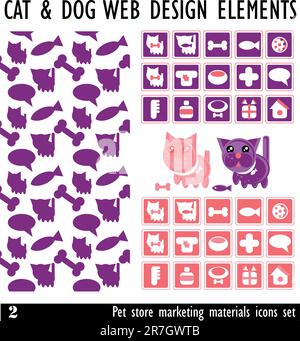 Designs von Haustieren und anderen verwandten Gegenständen – Vektor. PET Store Marketingmaterial. Symbolgruppe Stock Vektor