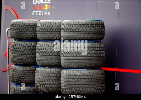Montreal, Quebec, Kanada. 15. Juni 2023. Pirelli Nassreifen.während Tag 1 DER FORMEL 1 PIRELLI GRAND PRIX DU CANADA 2023 - vom 15. Bis 18. Juni 2023 in Montreal, Quebec, Kanada (Kreditbild: © Alessio De Marco/ZUMA Press Wire) NUR REDAKTIONELLE VERWENDUNG! Nicht für den kommerziellen GEBRAUCH! Stockfoto