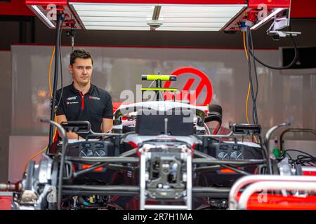 Montreal, Quebec, Kanada. 15. Juni 2023. Haas F1 Team.während Tag 1 der FORMEL 1 PIRELLI GRAND PRIX DU CANADA 2023 – vom 15. Bis 18. Juni 2023 in Montreal, Quebec, Kanada (Kreditbild: © Alessio De Marco/ZUMA Press Wire) NUR REDAKTIONELLE VERWENDUNG! Nicht für den kommerziellen GEBRAUCH! Stockfoto