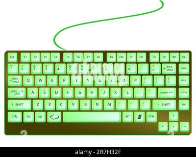 Grün glänzende Tastatur vor weißem Hintergrund, abstrakte Vektorgrafik-Illustration Stock Vektor