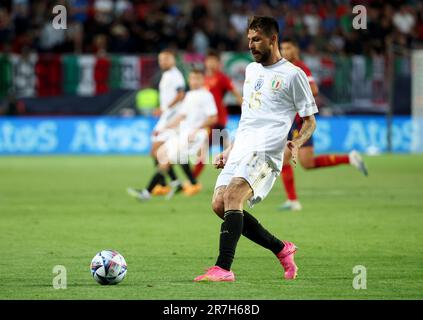 Enschede, Pays Bas. 15. Juni 2023. Francesco Acerbi von Italien während des Halbfinalspiels der UEFA Nations League zwischen Spanien und Italien am 15. Juni 2023 in De Grolsch Veste, FC Twente Stadion in Enschede, Niederlande – Foto Jean Catuffe/DPPI Credit: DPPI Media/Alamy Live News Stockfoto