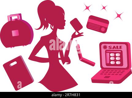 Shoppingsymbole für Online-Girls setzen den Vektor Stock Vektor
