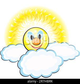 Sonne und Wolken. Abbildung auf weißem Hintergrund Stock Vektor