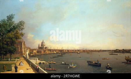 Die Themse von der Somerset House Terrace in Richtung City of London, gemalt vom venezianischen Maler Giovanni Antonio Canal, allgemein bekannt als Canaletto. Stockfoto