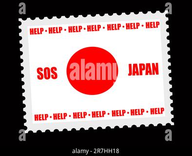 Poststempel mit japanischer Flagge und Text „SOS Japan“ auf der Innenseite Stock Vektor