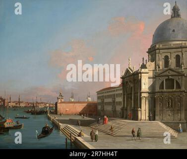 Der Canal Grande in östlicher Richtung mit Santa Maria della Salute, gemalt vom venezianischen Maler Giovanni Antonio Canal, allgemein bekannt als Canaletto. Stockfoto