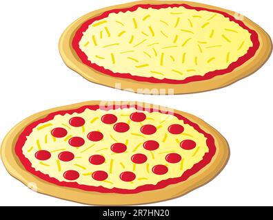 Eine Illustration von zwei köstlichen Käsepizzen, einer Käse- und einer Peperoni-Pizza. Stock Vektor