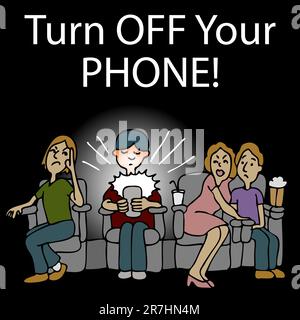 Ein Bild von einem rohen Mann SMS auf seinem Smartphone im Kino. Stock Vektor