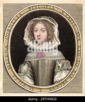 1668 , Padua , ITALIEN : der gefeierte italienische Philosoph und die erste Frau in der Welt , die 1678 ELENA LUCREZIA CORNARO PISCOPIA ( Helena Cornelia ECKE , 1646 - 1684 ) , im Alter von 22 Jahren einen Universitätsabschluss als Doktor erhalten hat . Porträt des flammenden Gravierers Pieter van Schuppen ( Pierre Louis, 1627 - 1702 ). DIGITAL KOLORIERT. - UNIVERSITÄT PADUA - Università di PADOVA - prima donna al mondo ad aver preso una laurea universitaria - LAUREA - DOTTORESSA - DOTTORE - LAUREATA - GESCHICHTE - FOTO STORICHE - FILOSOFO - FILOSOFIA - PHILOSOPHIE - Incisione - Gravur - Portrait - ritratto - SEICENTO Stockfoto