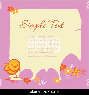 Vector Illustration - Ostergrußkarte mit bunten Ostereiern, Blumen und kleinem Huhn Stock Vektor