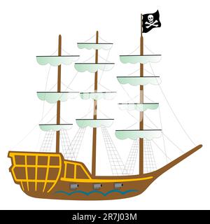 Piratenschiff isoliert auf weißem Hintergrund, abstrakte Vektorgrafik Stock Vektor