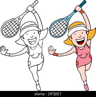 Ein Bild eines Mädchens mit dem Tennisspielen. Stock Vektor