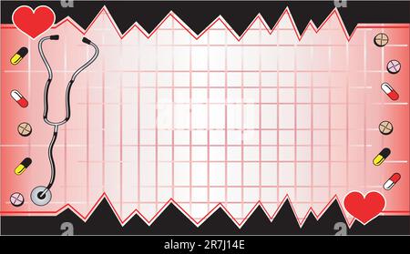 Medizinische Visitenkarte oder Hintergrund in rot mit Herzen. Stock Vektor