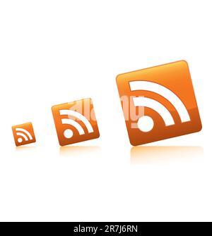 Vektordarstellung eines ursprünglichen RSS-Symbols zur Verwendung als Symbol für Blogs, Nachrichten und rss-Feeds; auf weißem Hintergrund mit Schatten; einfach zu bearbeiten Stock Vektor