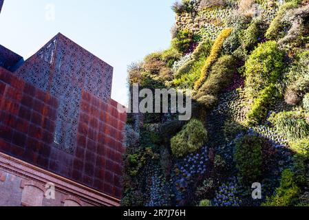 Madrid, Spanien - 19. März 2023: Blick auf das CaixaForum Madrid. Es ist ein Kulturzentrum in Paseo del Prado. Entworfen von den Schweizer Architekten Herzog Stockfoto