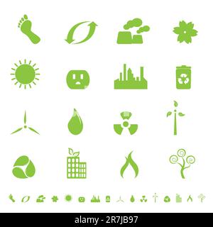 Grüne Ökologie und Symbole für saubere Umwelt Stock Vektor