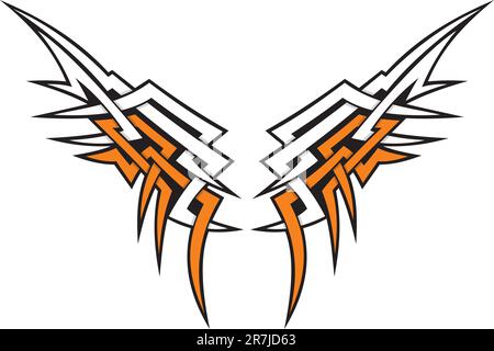 Tribal-Flügel-Icon-Tattoo in Orange und Weiß. Stock Vektor