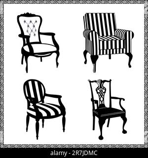 Sammlung verschiedener Stühle, schwarze Möbelsilhouetten Stock Vektor