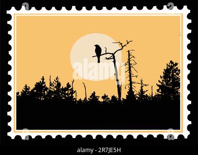 Vector Silhouette Schwalbe auf Briefmarken Stock Vektor