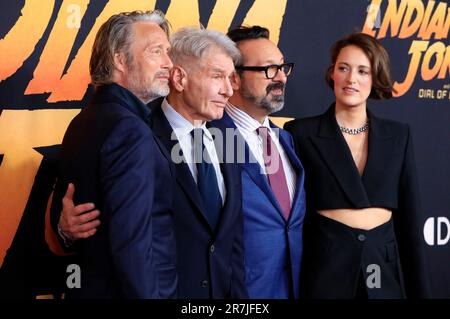 Mads Mikkelsen, Harrison Ford, James Mangold und Phoebe Waller-Bridge bei der Premiere des Kinofilms „Indiana Jones and the Dial of Destiny / Indiana Jones und das Rad des Schicksals“ im Dolby Theatre. Los Angeles, 14.06.2023 Stockfoto