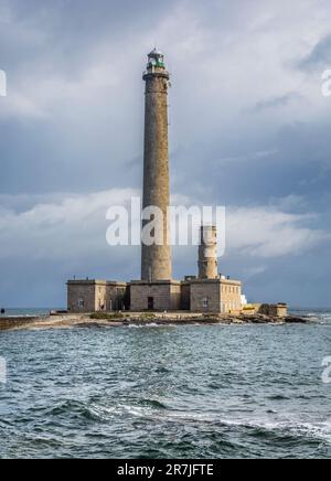 Der Leuchtturm PHARE de Gatteville, der den gefährlichen Raz de Barfleur an der nordöstlichen Spitze der Halbinsel Cotentin im Departement Manche bewacht, Stockfoto