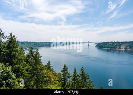 Point Defiance und Tacoma Narrows aus der Vogelperspektive Stockfoto