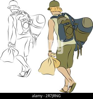 Ein Bild von einem jungen Mann mit Mann Taschen Strichzeichnung. Stock Vektor