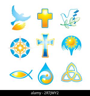 Sammlung religiöser Ikonen, Symbole Stock Vektor