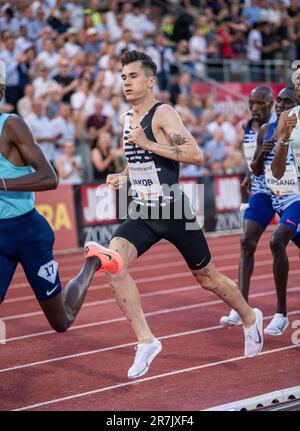 Jakob Ingebrigtsen aus Norwegen nimmt am 15. Juni 2023 an der 1500m der Männer in einem neuen PB und World Lead bei den Oslo Bislett Games, Wanda Diamond League, Bislett Stadium, Oslo Norwegen Teil. Foto: Gary Mitchell Stockfoto