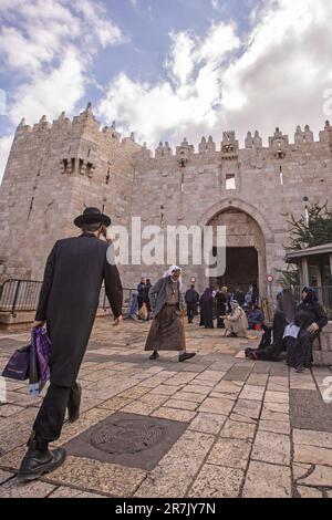 Damaskus-Tor, Bāb al-ʿĀmūd (باب العامود), Jerusalem, Altstadt Stockfoto